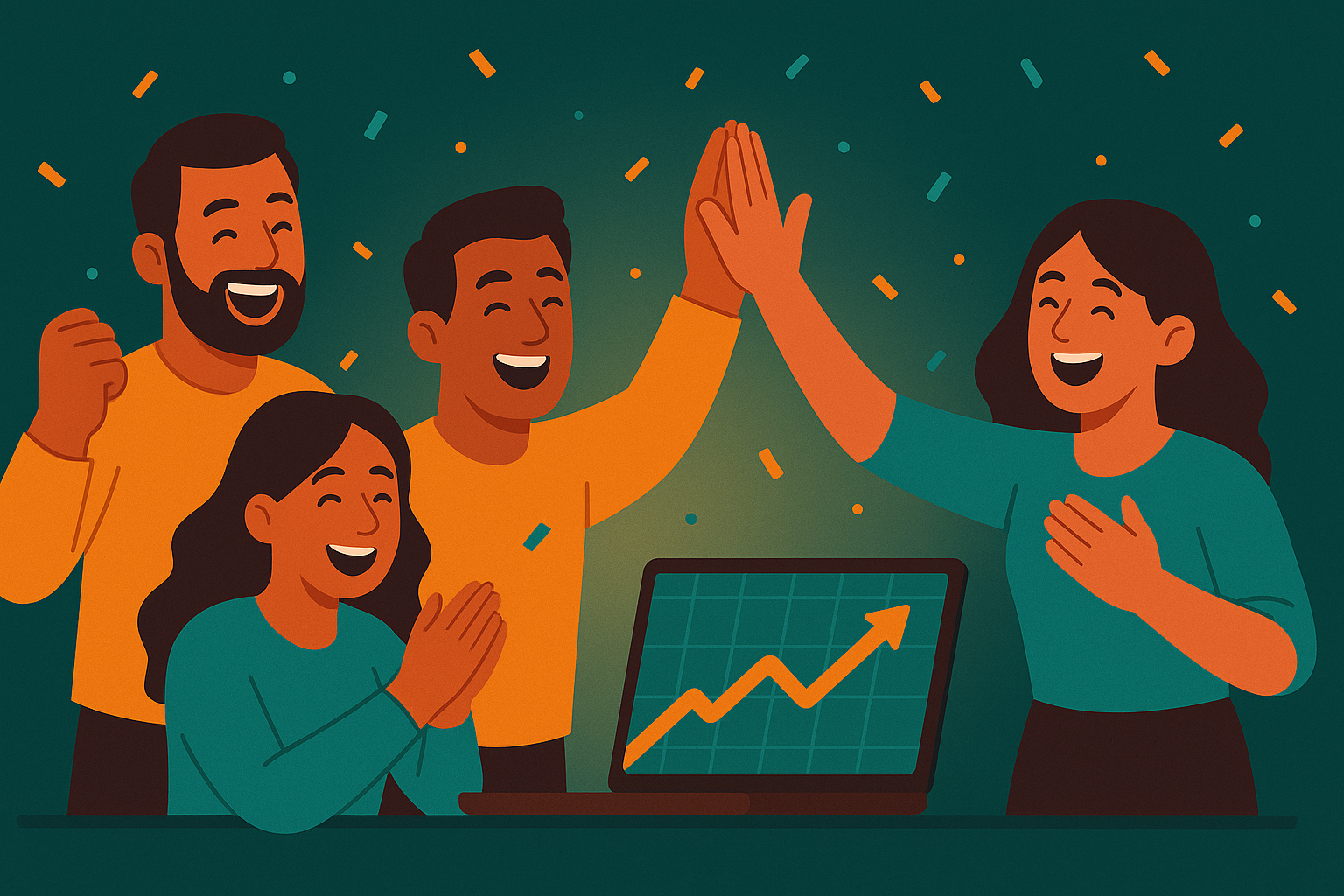 Equipo de ventas celebrando éxito con Ventazo